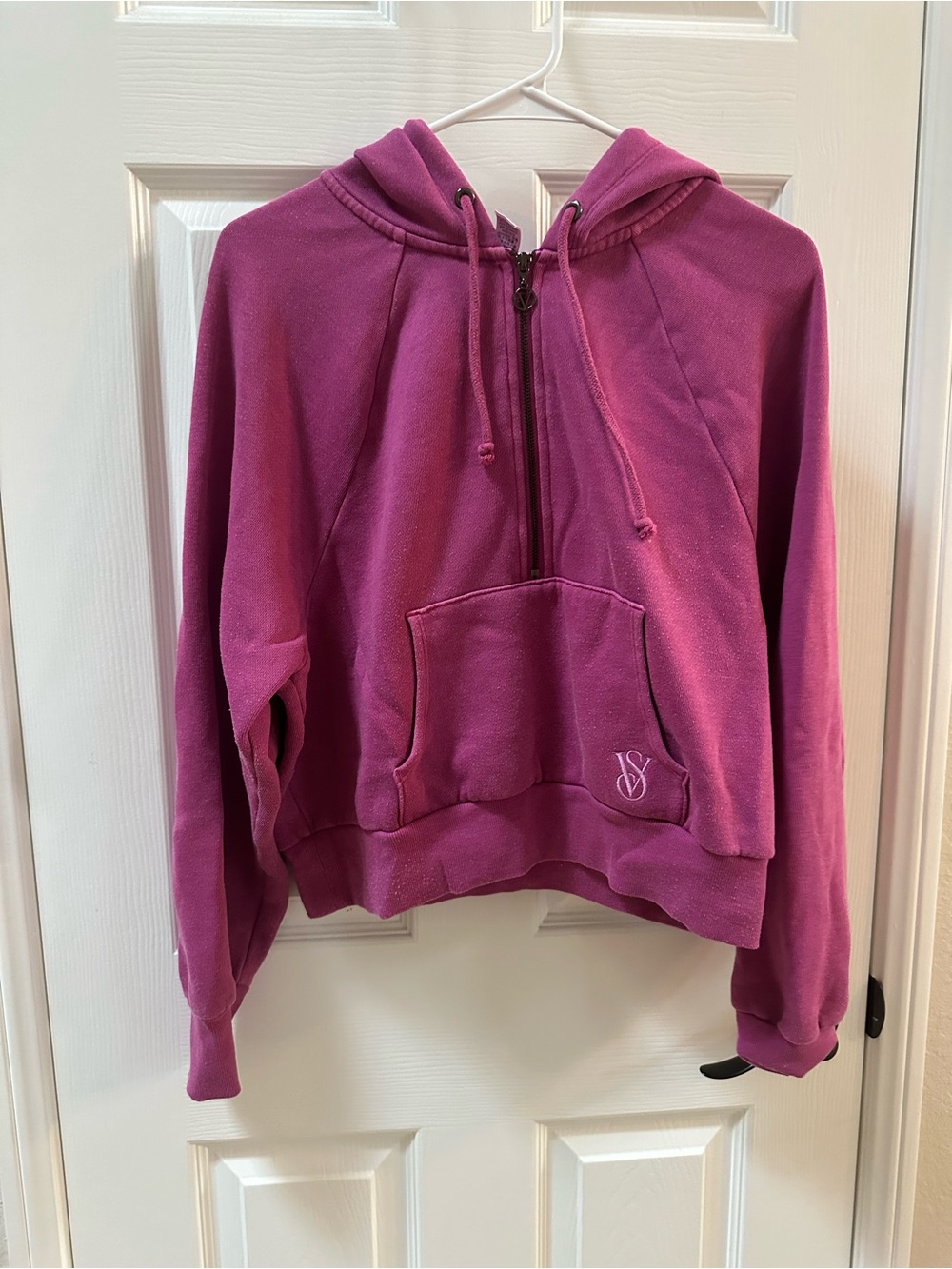 Victoria's Secret Magenta Quarter-Zip Hooded Sweatshirt